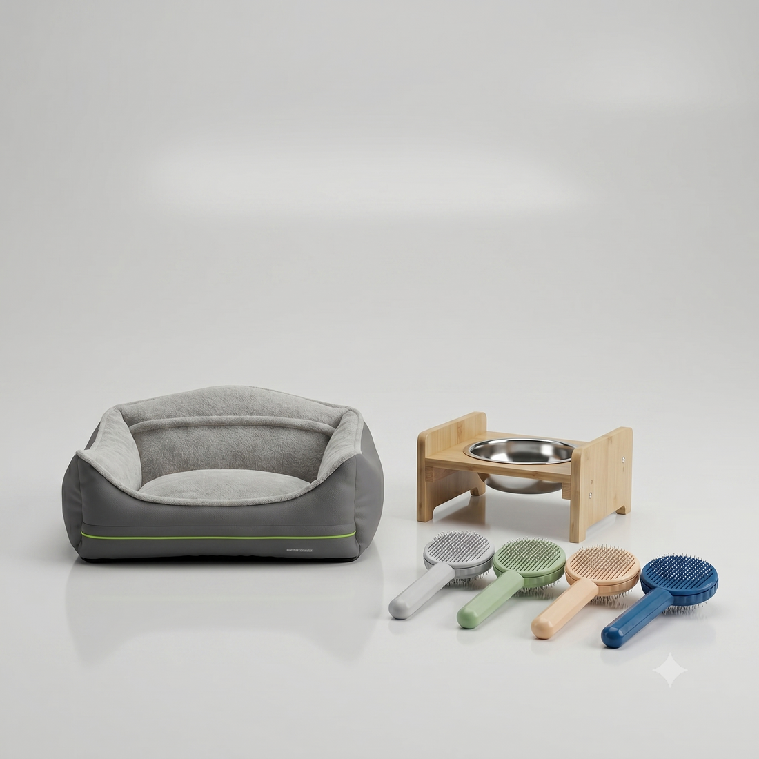 Sofa Pet Bed + Slicker Brush + Feeding Stand Bundle