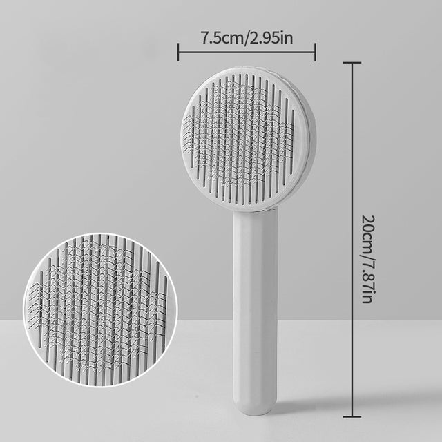 Wooofly self-cleaning deshedding brush in grey showing the 7.5cm cleaning head