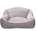 Wooofly stone-grey bolster dog sofa bed with plush interior and durable woven exterior for comfortable pet lounging.